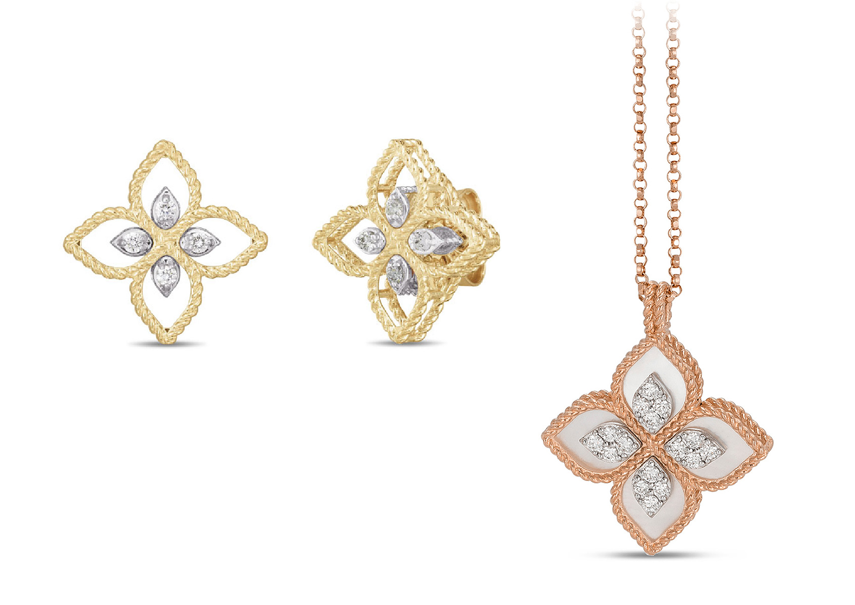 ロベルトコインのダイヤモンド付きプリンセスフラワーリング